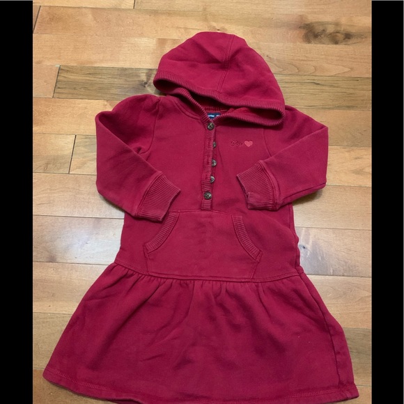 red hooded sweatshirt dress